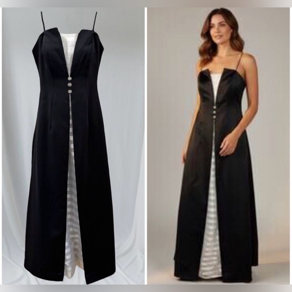Cachet Dresses & Skirts - Cachet Vintage Tuxedo Contrast Princess Gown Split Front Evening Gown 16